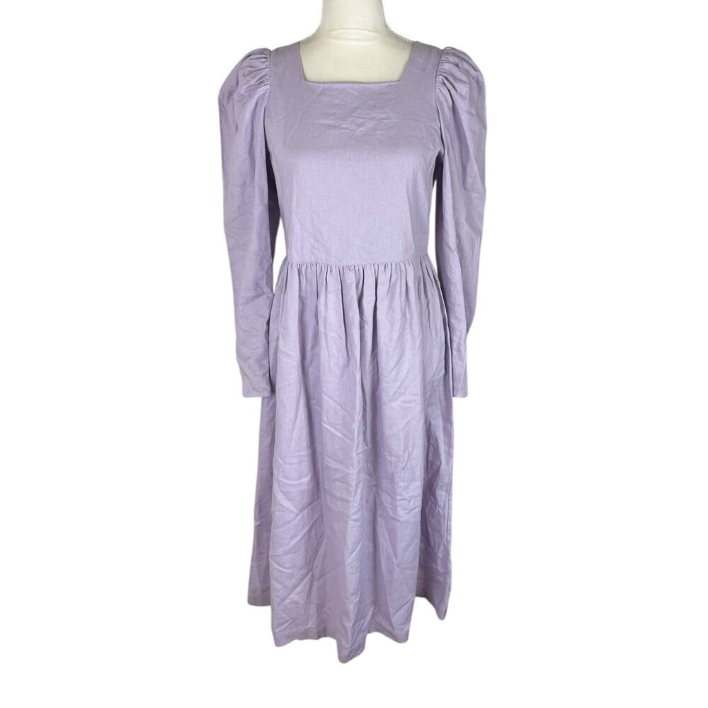 Lisa Says Gah Lilac Maddie Midi Dress Cottagecore Prairie Victorian Size Small - Picture 2 of 10